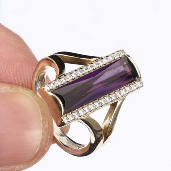 Rare Amethyst quartz plank cut center & Topaz ring - Picture 3 of 5